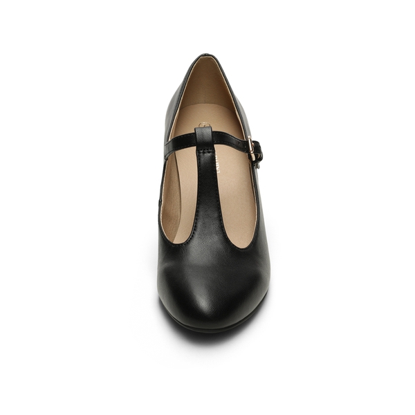 T-Strap Mary Jane Pumps with Chunky Heel - BLACK PU - 2